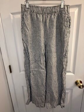 Reformation Striped Elastic Waist Linen Wide Leg Pants - Black & White